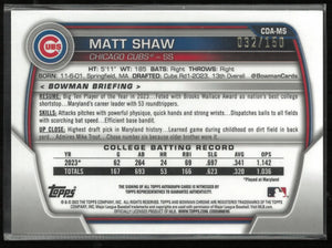 2023 Topps Bowman Chrome Autograph Matt Shaw Auto Blue Wave /150 