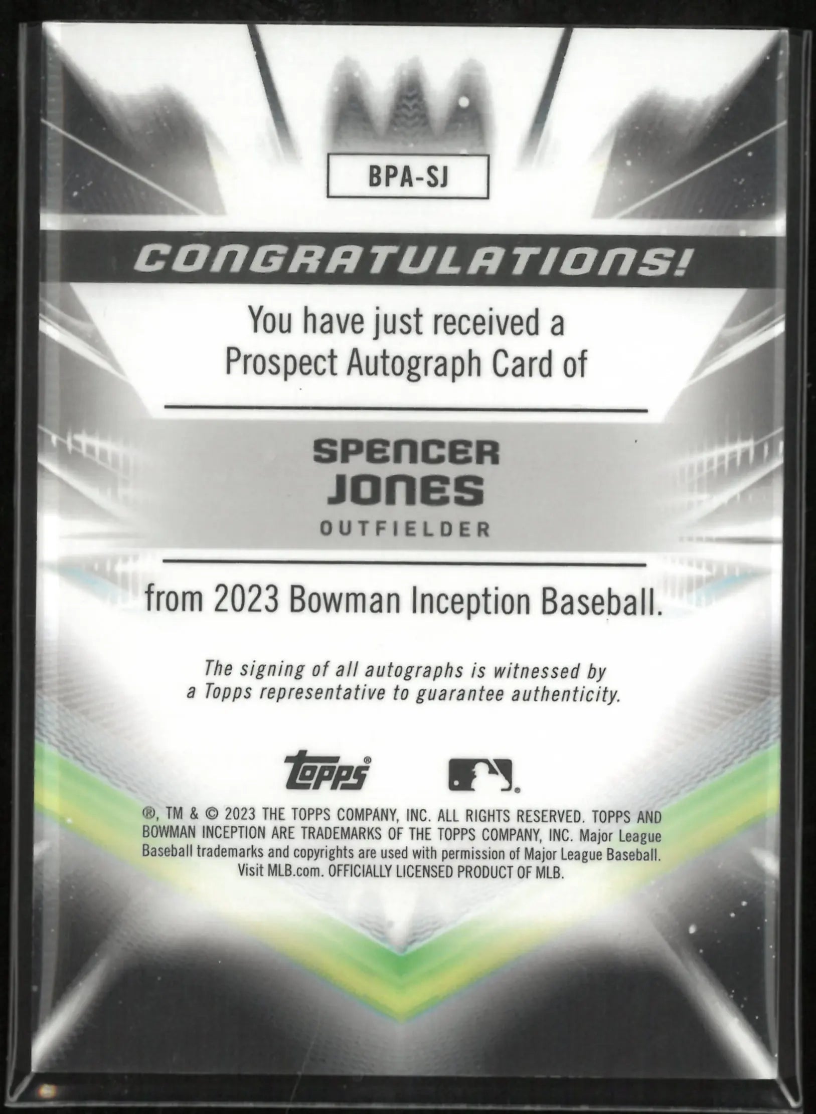 2023 Topps Bowman Inception Prospects Autograph Spencer Jones 16/75 