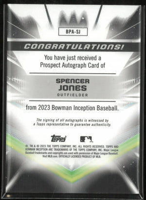 2023 Topps Bowman Inception Prospects Autograph Spencer Jones 16/75 