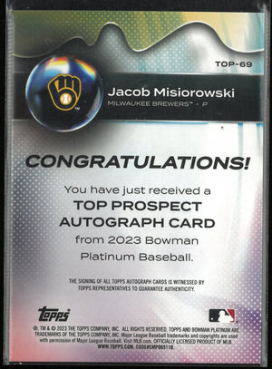 2023 Topps Bowman Platinum Prospect Autograph Jacob Misirowski Auto 