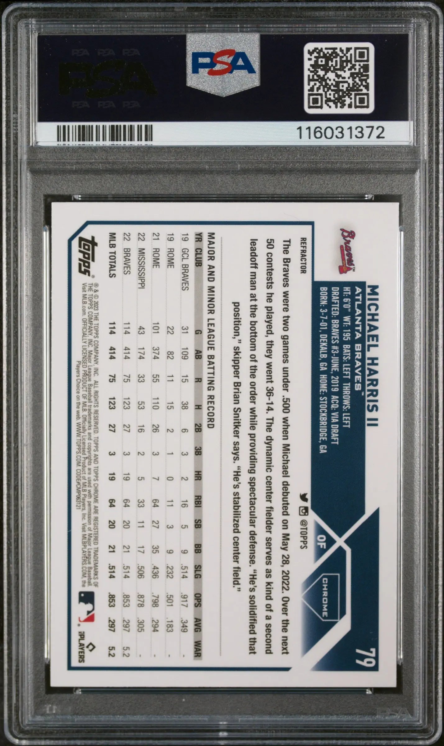 2023 Topps Chrome Baseball Michael Harris II RC Rookie Refractor PSA 10 