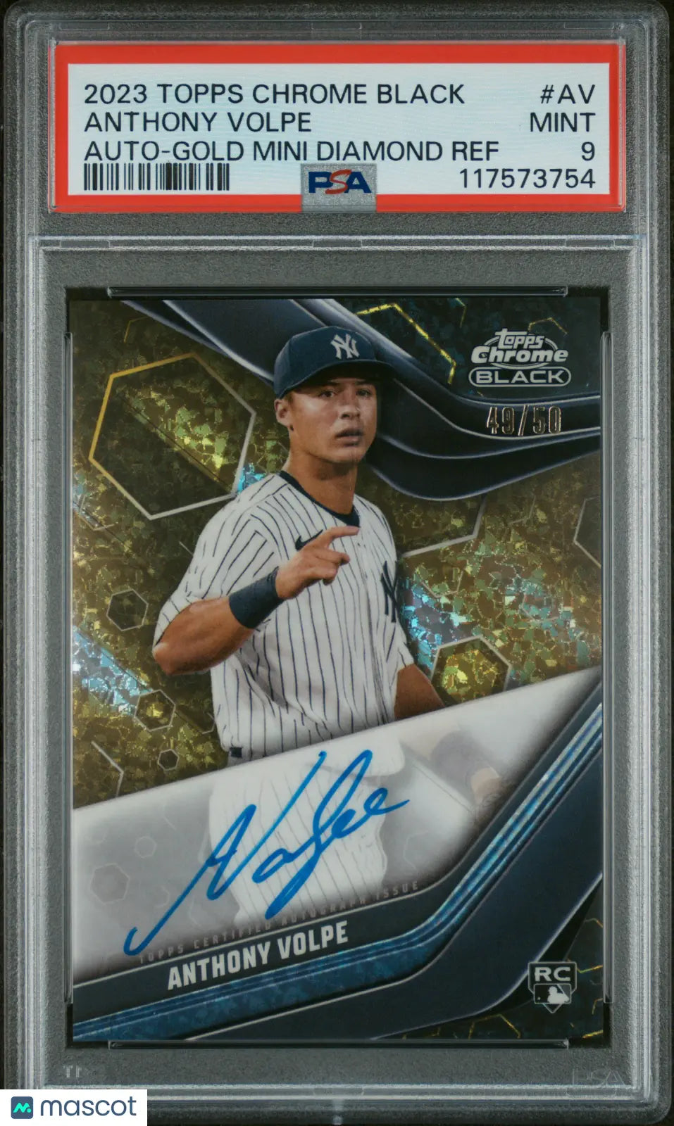 2023 Topps Chrome Black Auto Anthony Volpe RC Gold Diamond Refractor PSA 9 /50 