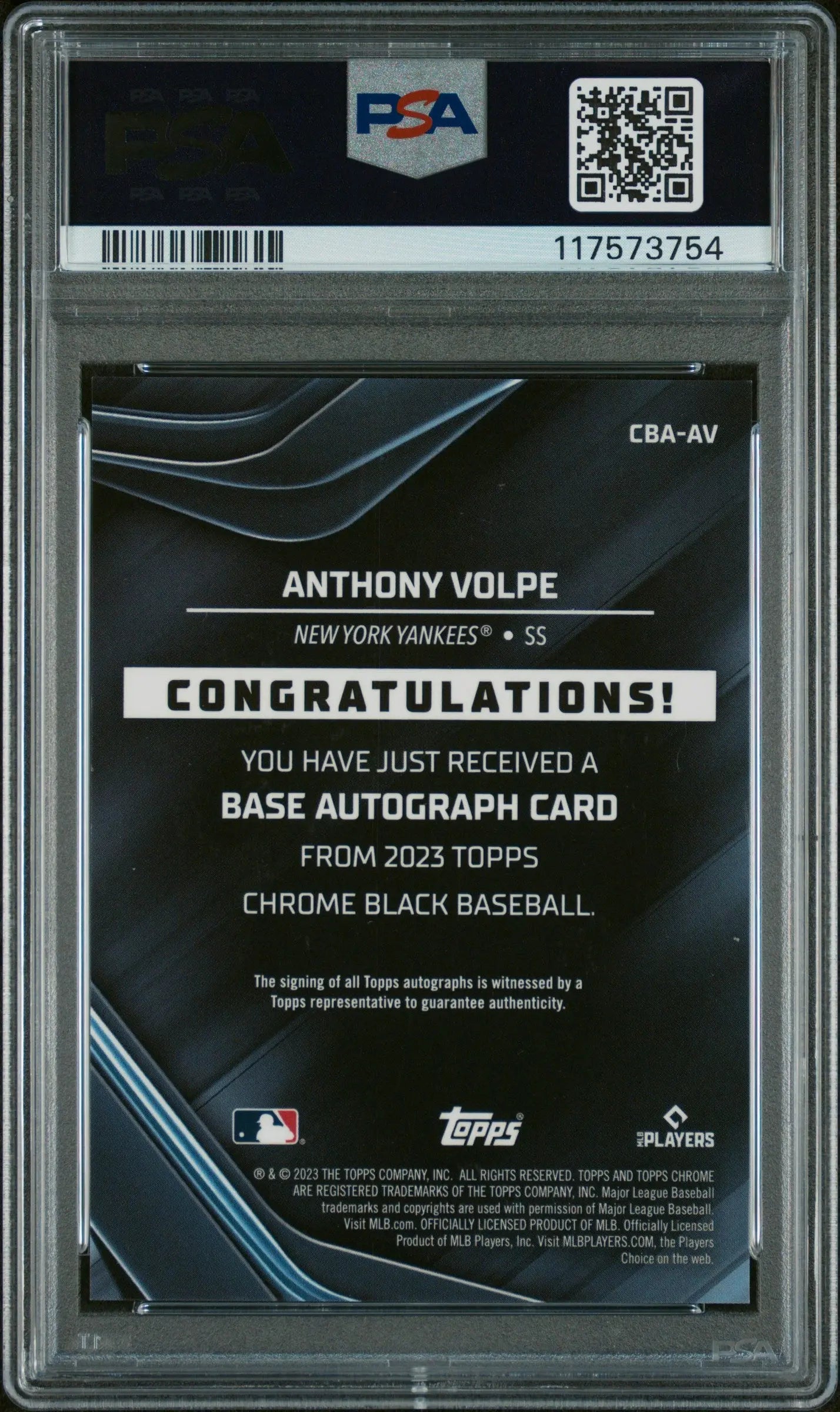 2023 Topps Chrome Black Auto Anthony Volpe RC Gold Diamond Refractor PSA 9 /50 