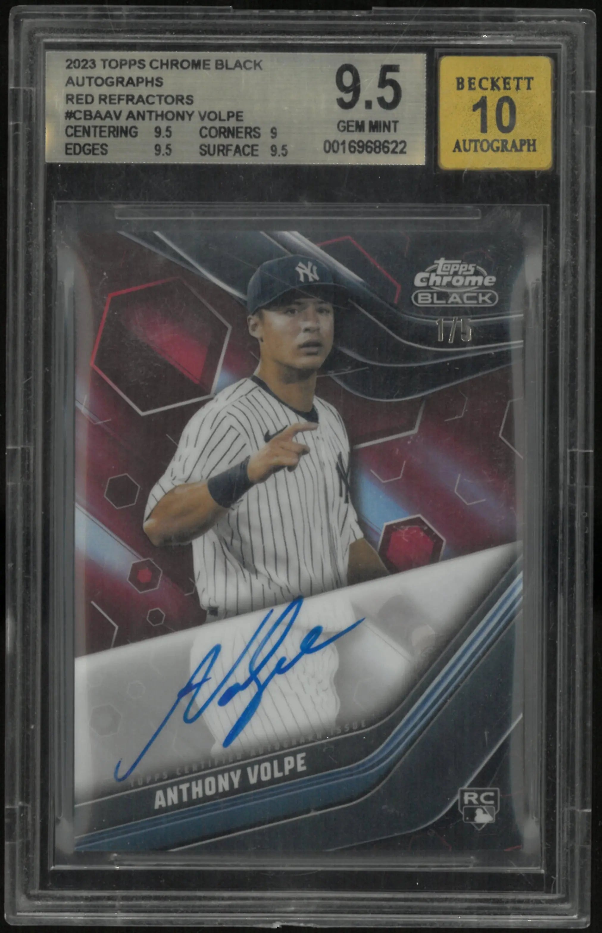 2023 Topps Chrome Black Auto Red Refractors Anthony Volpe RC BGS 9.5 1/5 
