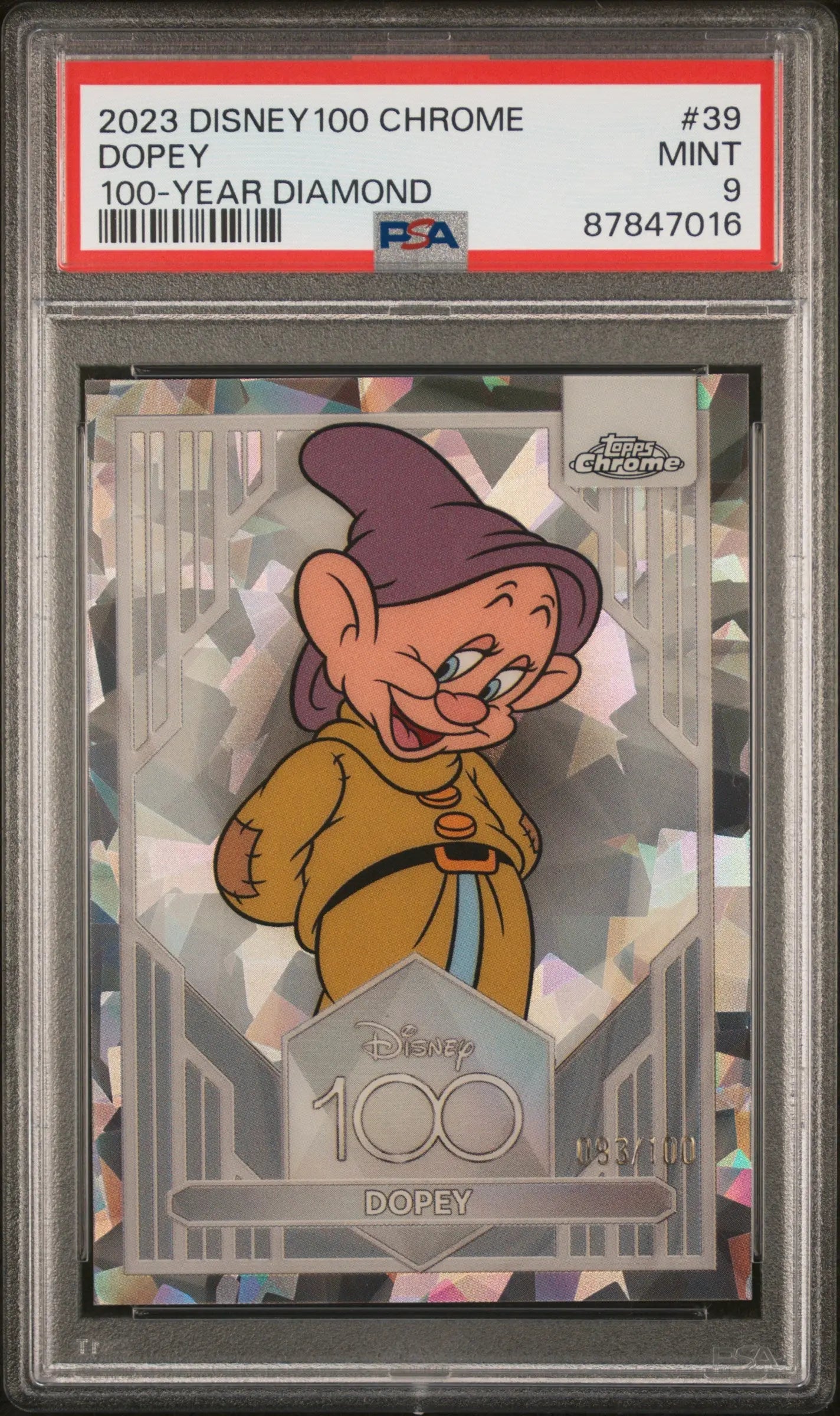 2023 Topps Chrome Disney 100 Dopey #39 Diamond Refractor /100 PSA 9 