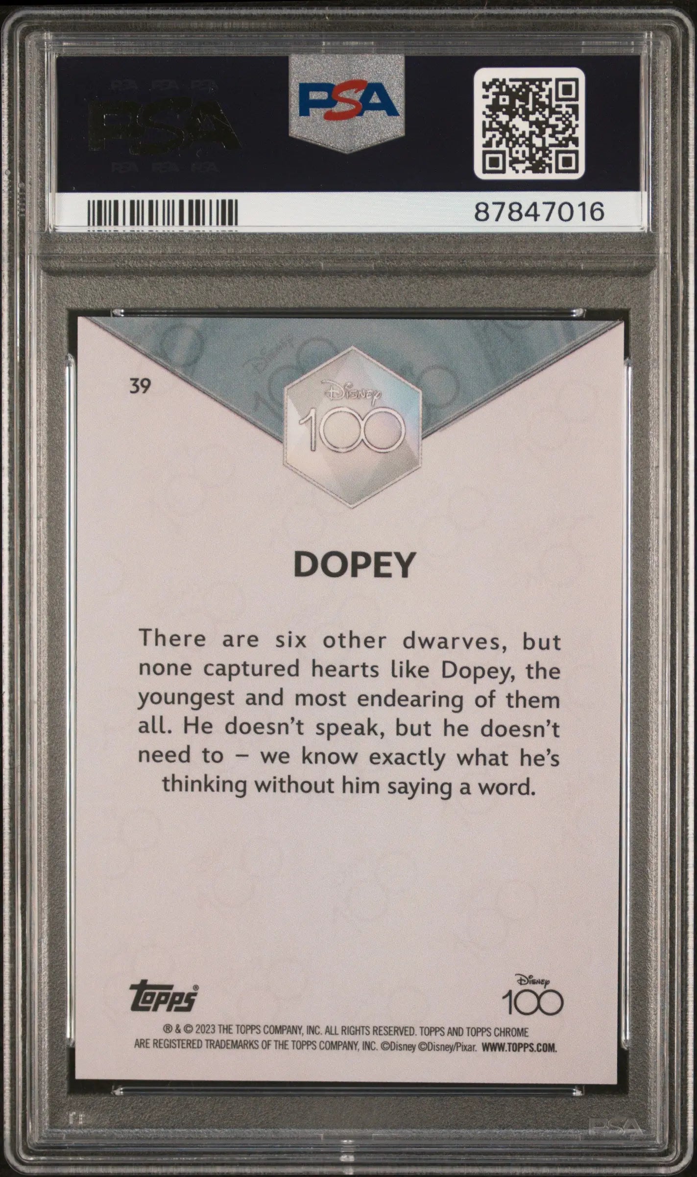 2023 Topps Chrome Disney 100 Dopey #39 Diamond Refractor /100 PSA 9 