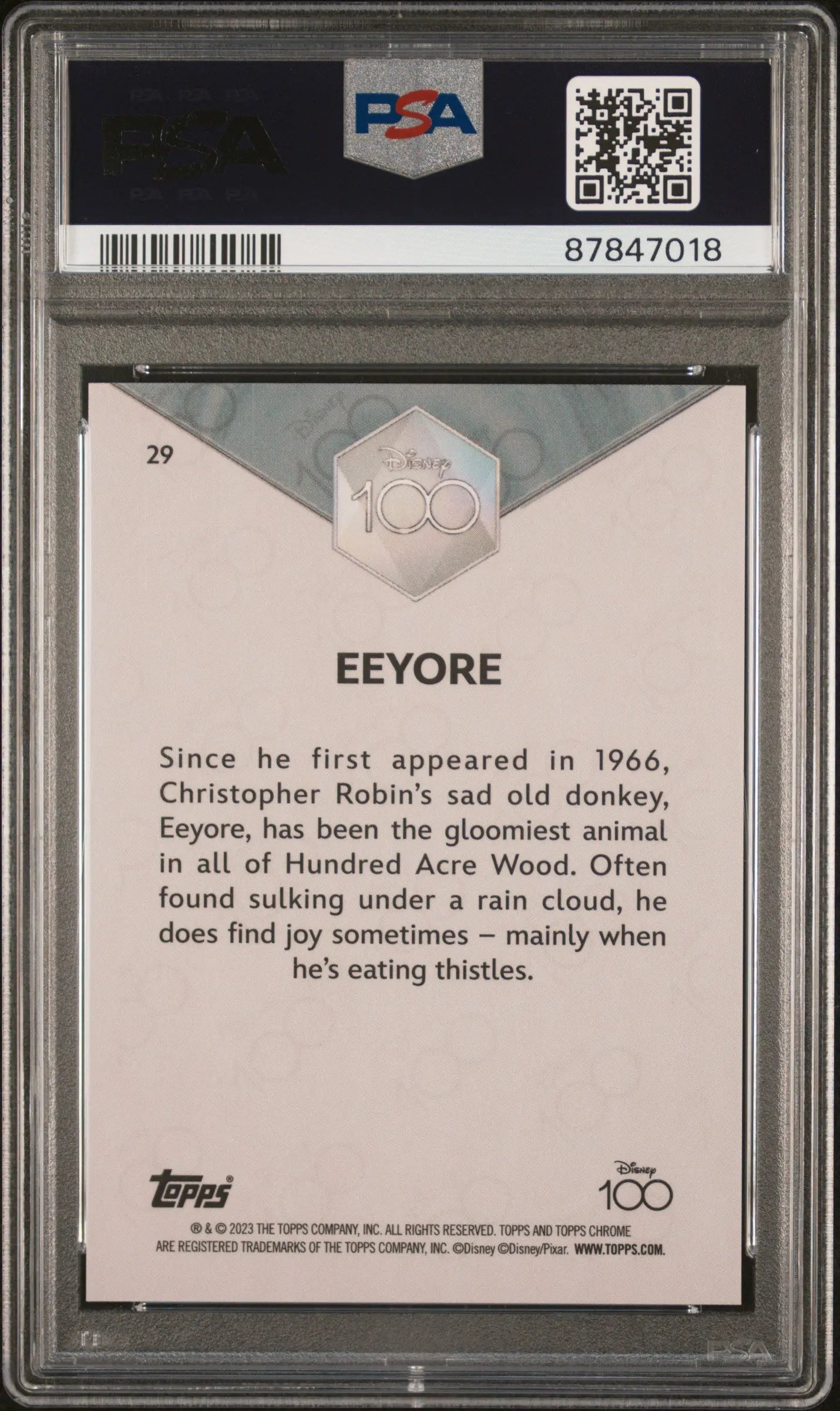 2023 Topps Chrome Disney 100 Eeyore #29 Purple Refractor /299 PSA 9 
