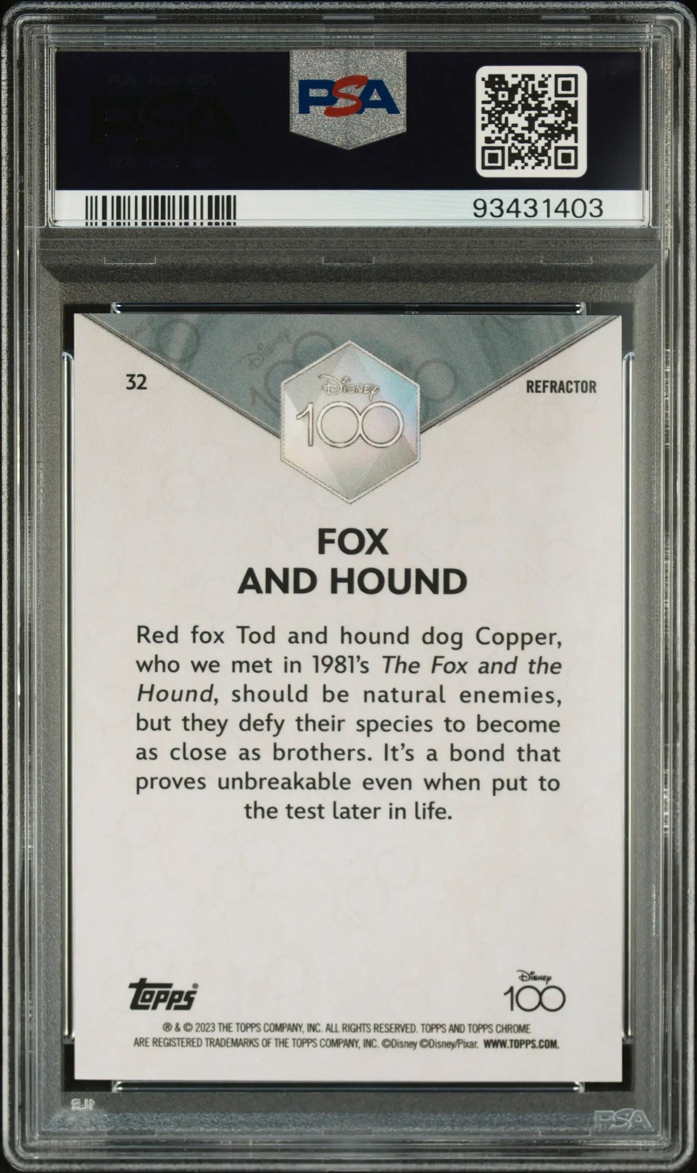 2023 Topps Chrome Disney 100 Fox And Hound Refractor PSA 10 
