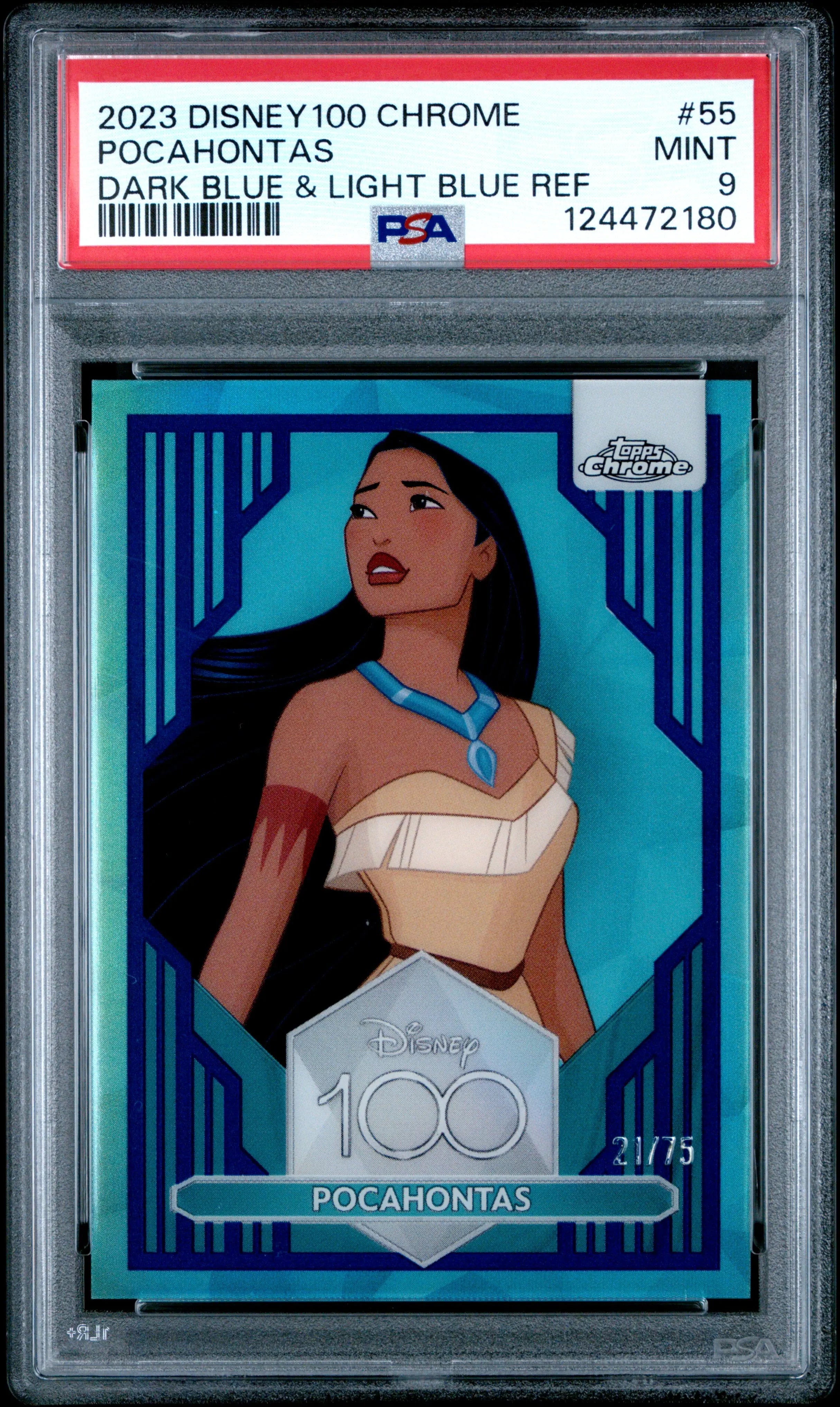 2023 Topps Chrome Disney 100 Pocahontas Dark Blue & Light Blue Ref. /75 PSA 9 