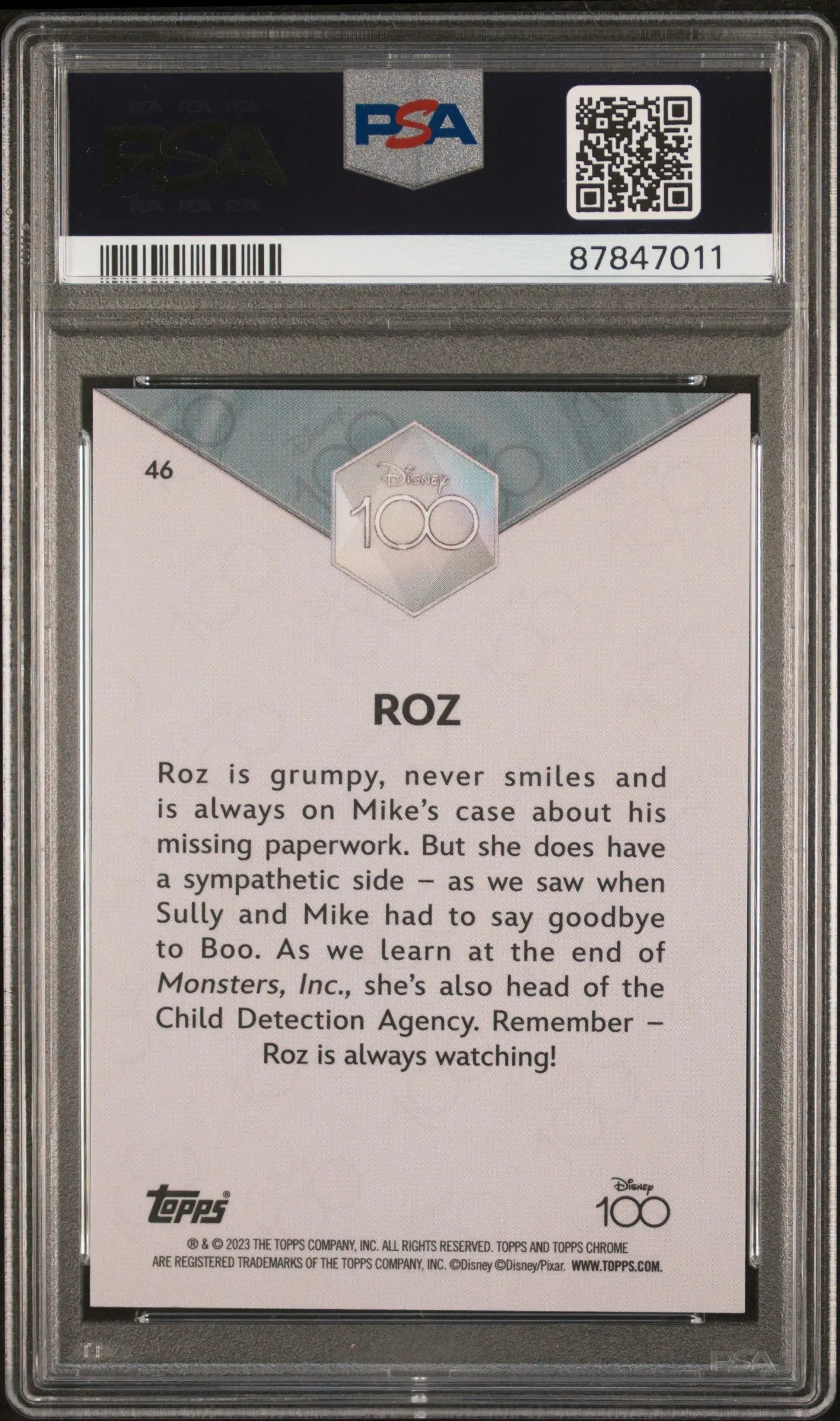 2023 Topps Chrome Disney 100 Roz #46 Gold Wave /50 PSA 8 