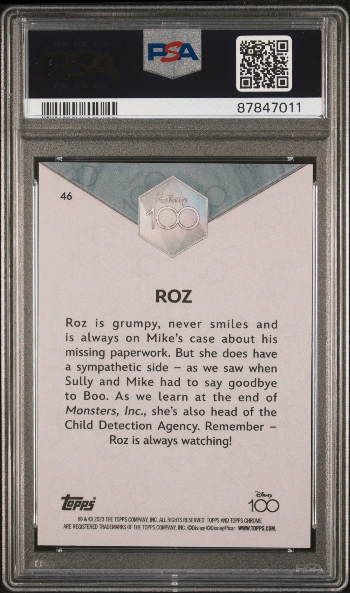 2023 Topps Chrome Disney 100 Roz #46 Gold Wave /50 PSA 8 