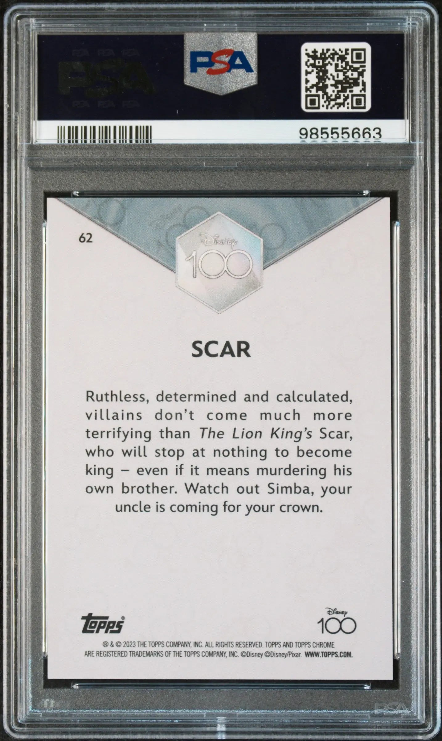 2023 Topps Chrome Disney 100 Scar Pink /399 PSA 10 