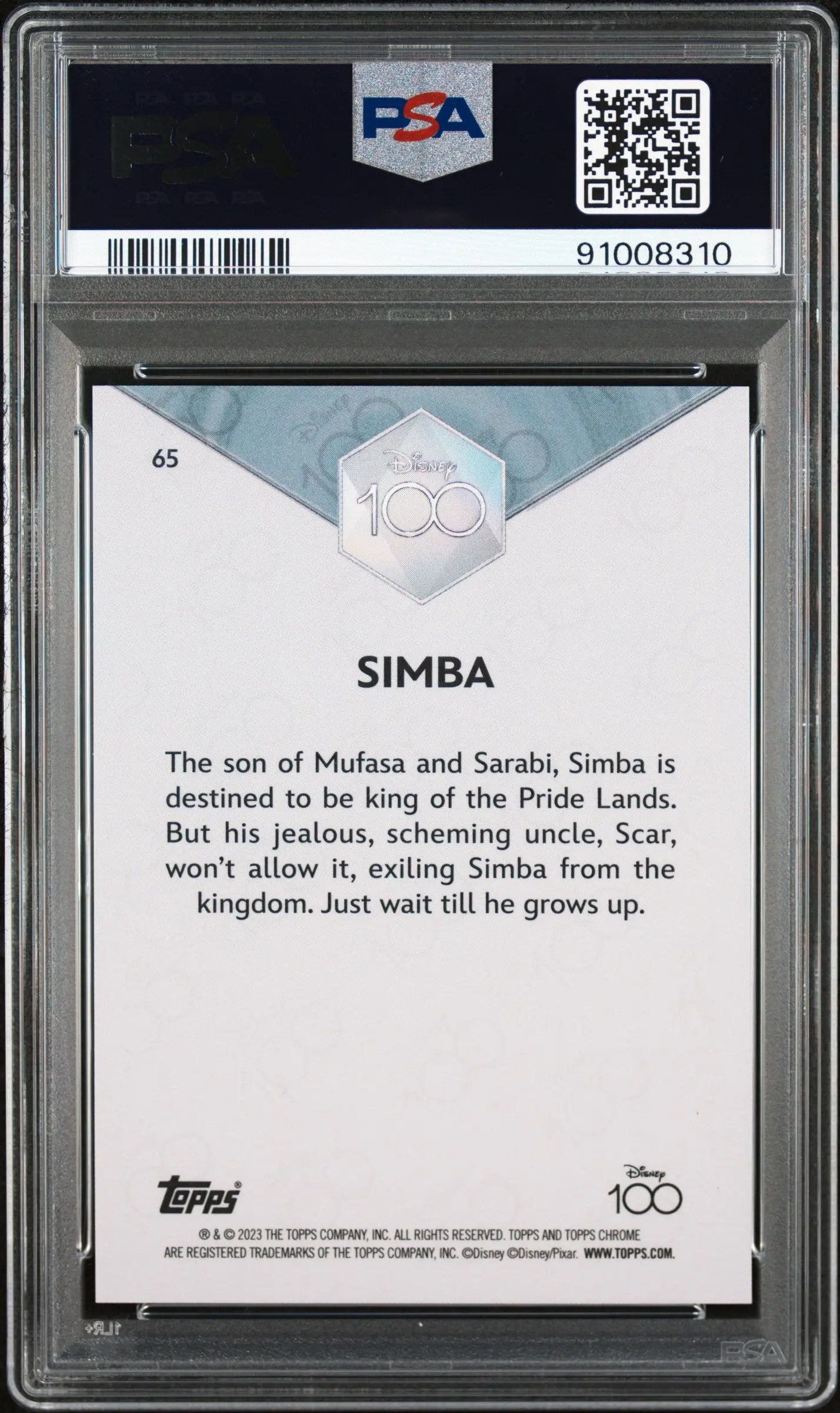 2023 Topps Chrome Disney 100 Simba Pink /399 PSA 9 