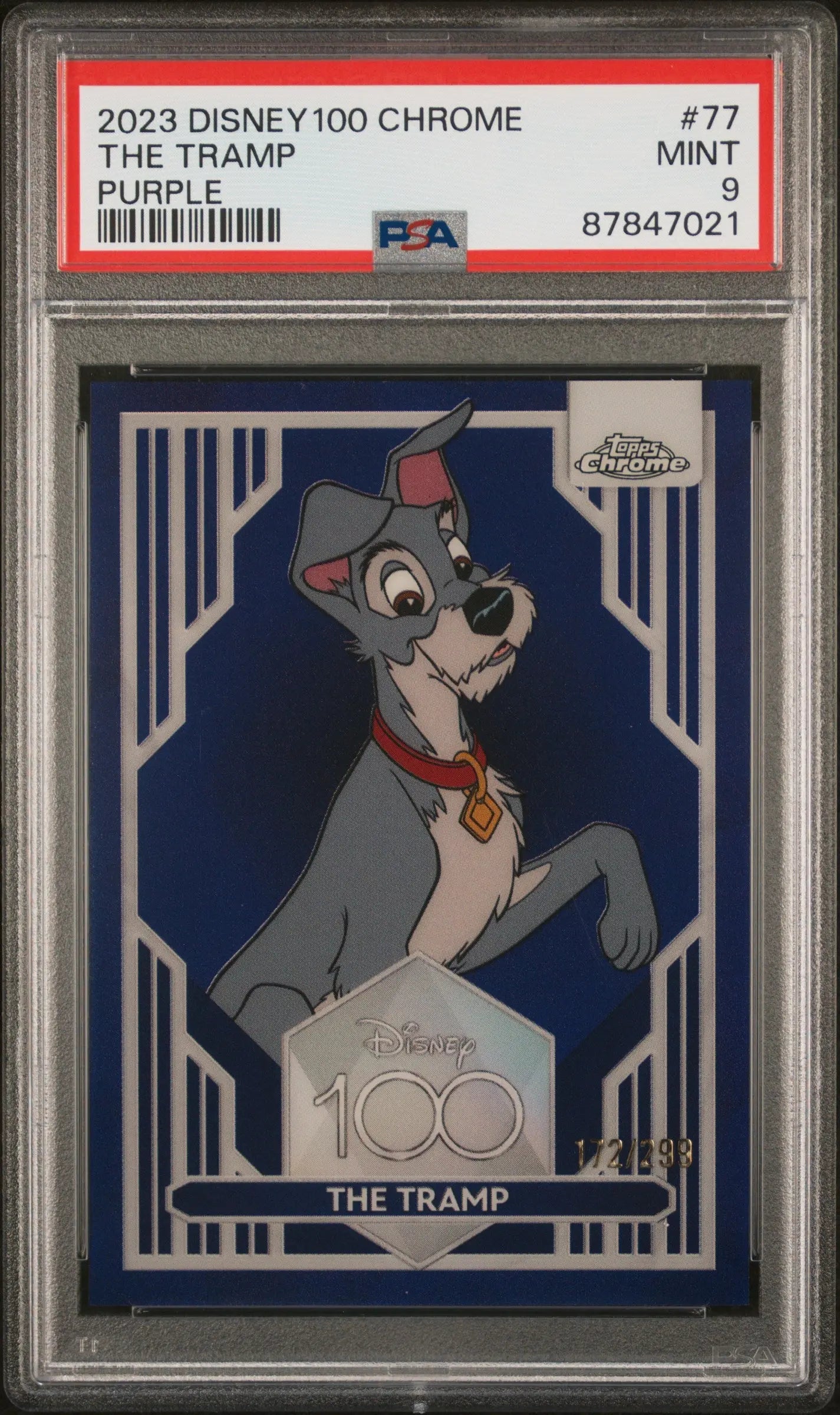2023 Topps Chrome Disney 100 The Tramp #77 Purple Refractor /299 PSA 9 