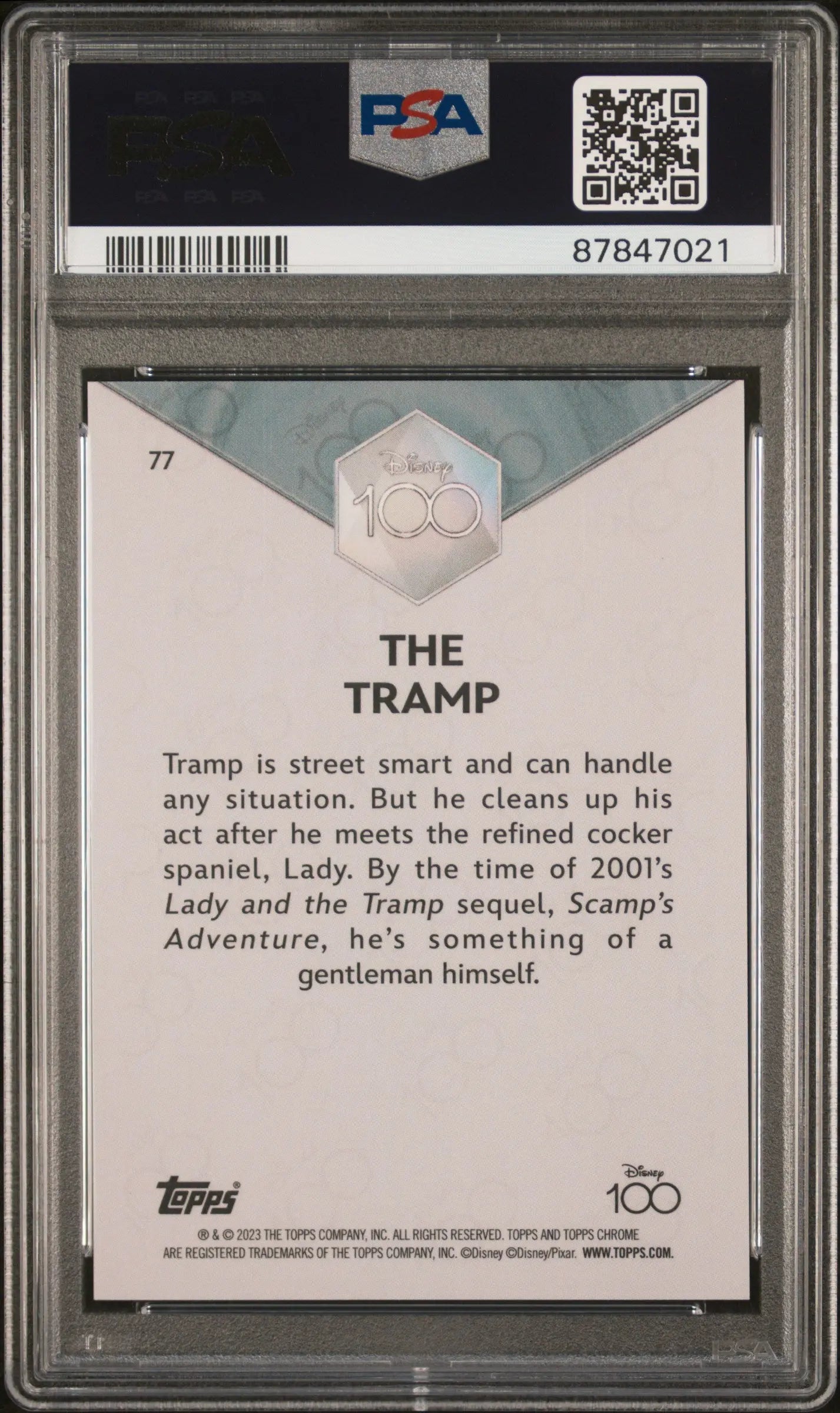 2023 Topps Chrome Disney 100 The Tramp #77 Purple Refractor /299 PSA 9 