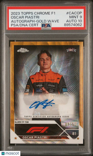 2023 Topps Chrome F1 Chrome Autographs Oscar Piastri Gold Wave PSA 9 Auto 10 