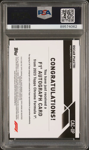 2023 Topps Chrome F1 Chrome Autographs Oscar Piastri Gold Wave PSA 9 Auto 10 