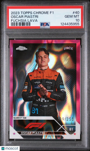 2023 Topps Chrome Formula 1 Oscar Piastri #40 Fuchsia Lava 209/250 PSA 10 