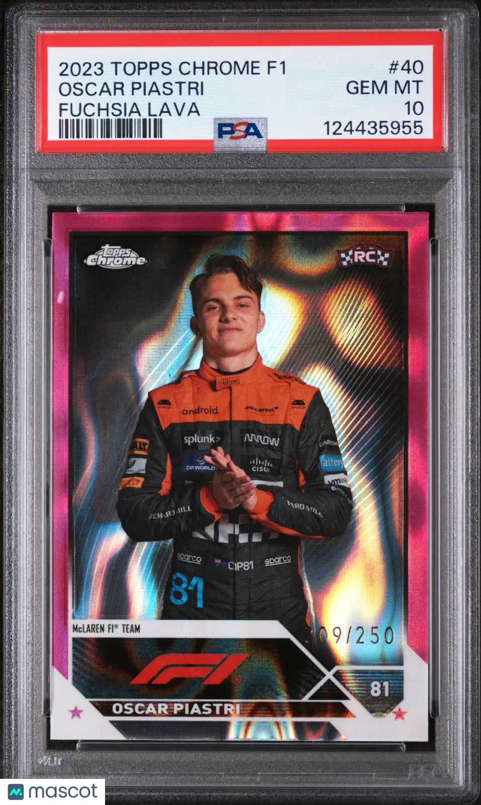 2023 Topps Chrome Formula 1 Oscar Piastri #40 Fuchsia Lava 209/250 PSA 10 