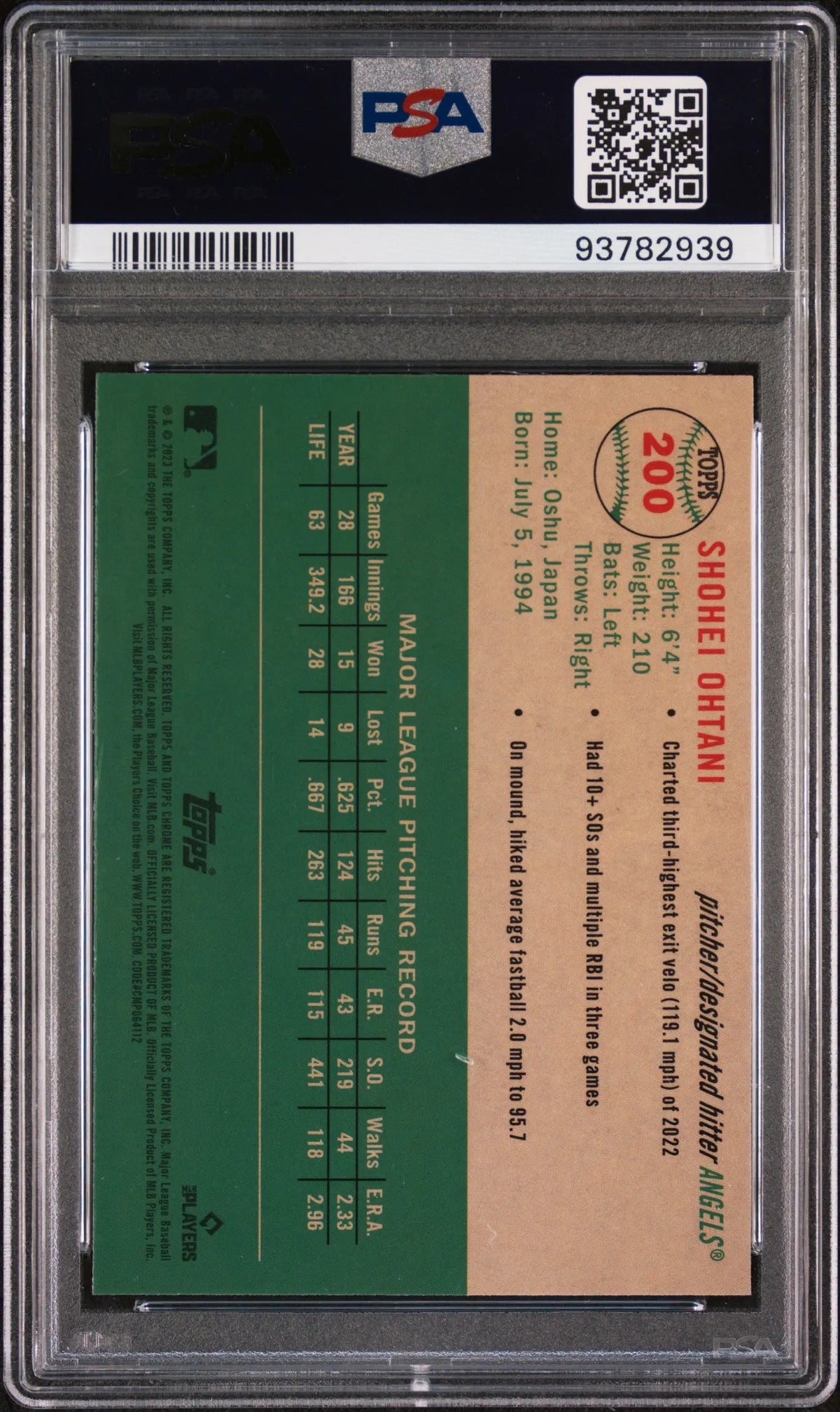 2023 Topps Chrome Platinum Anniversary Shohei Ohtani Prism Refractor PSA 10 