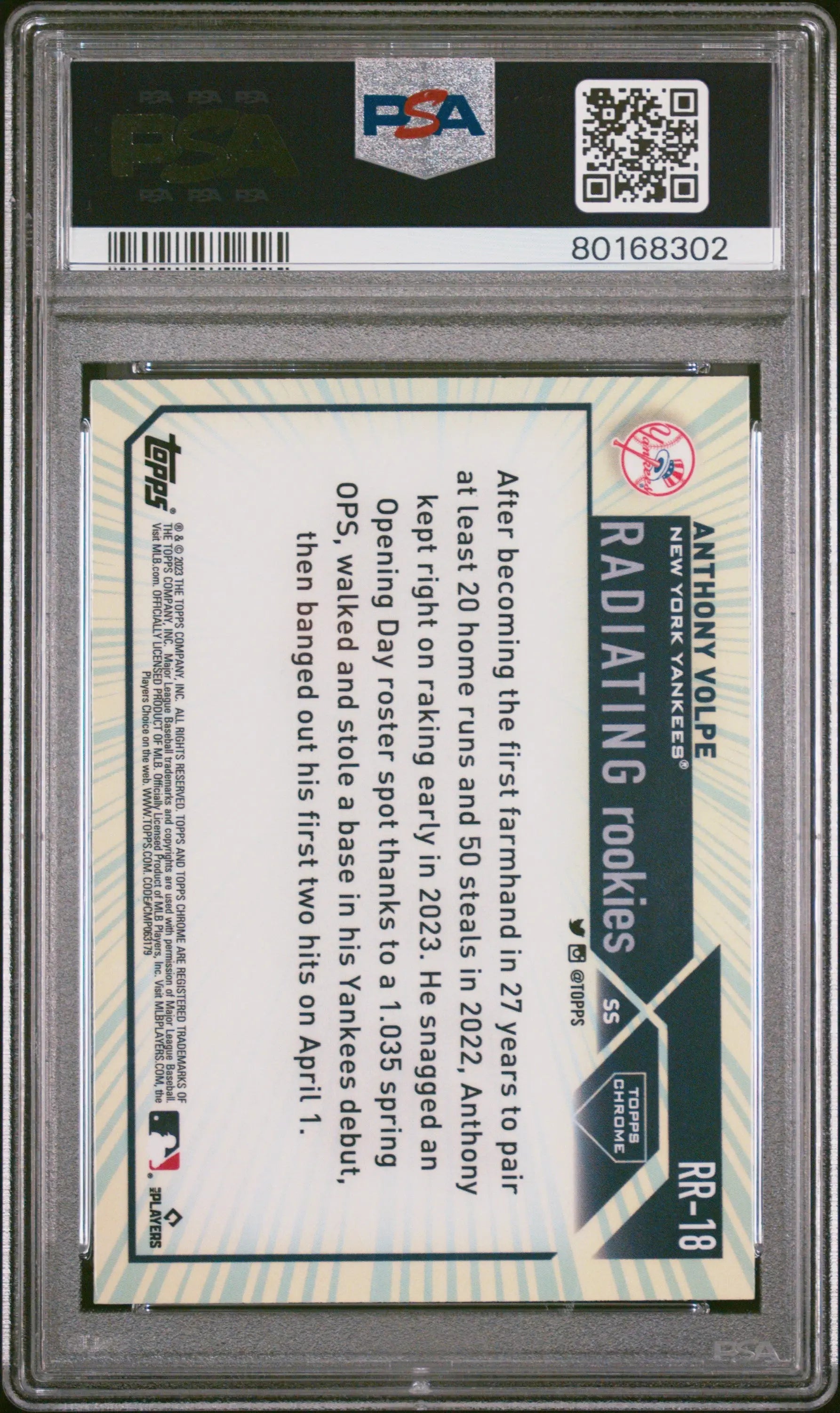 2023 Topps Chrome Radiating Rookies Anthony Volpe #RR18 PSA 9 