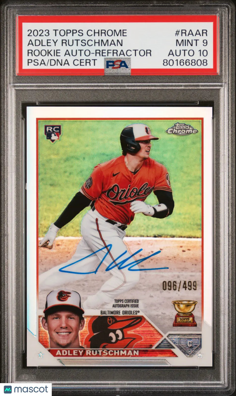 2023 Topps Chrome Rookie Autograph Adley Rutschman #RAAR Refractor 096/499 PSA 9 Auto 10 