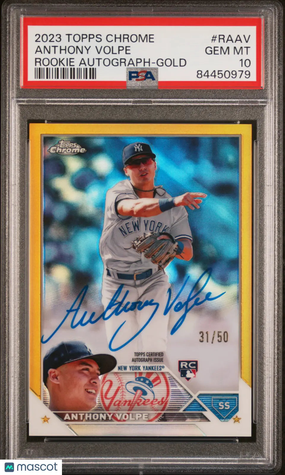 2023 Topps Chrome Rookie Autograph Auto Anthony Volpe Gold Ref /50 PSA 10 