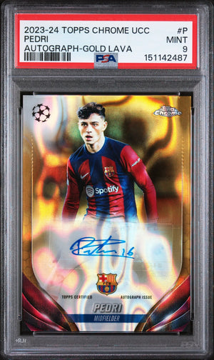 2023 Topps Chrome UEFA Club Competitions Chrome Autographs Pedri Gold Lava PSA 9 