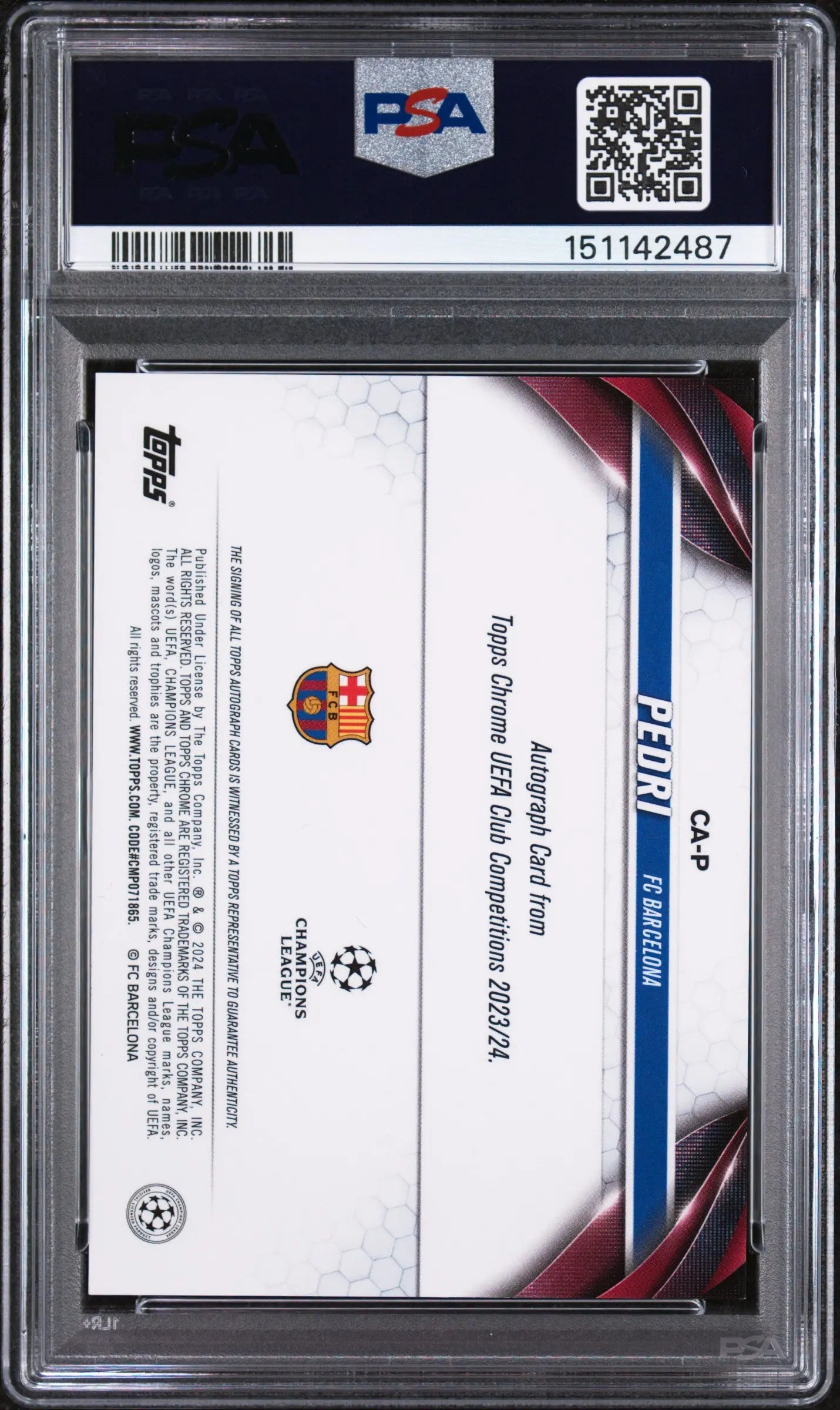 2023 Topps Chrome UEFA Club Competitions Chrome Autographs Pedri Gold Lava PSA 9 