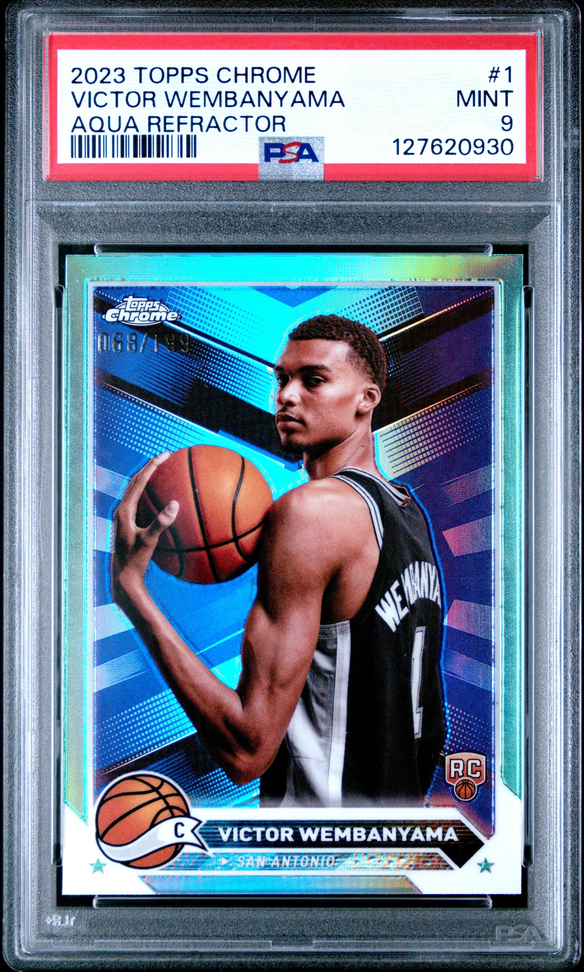 2023 Topps Chrome Victor Wembanyama RC Rookie Aqua Refractor /199 PSA 9 