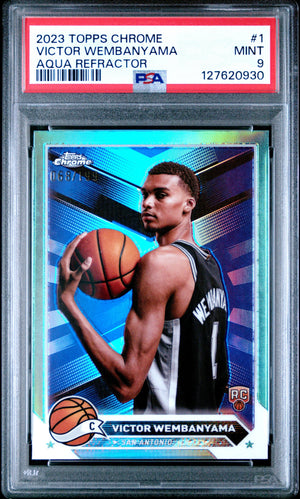 2023 Topps Chrome Victor Wembanyama RC Rookie Aqua Refractor /199 PSA 9 