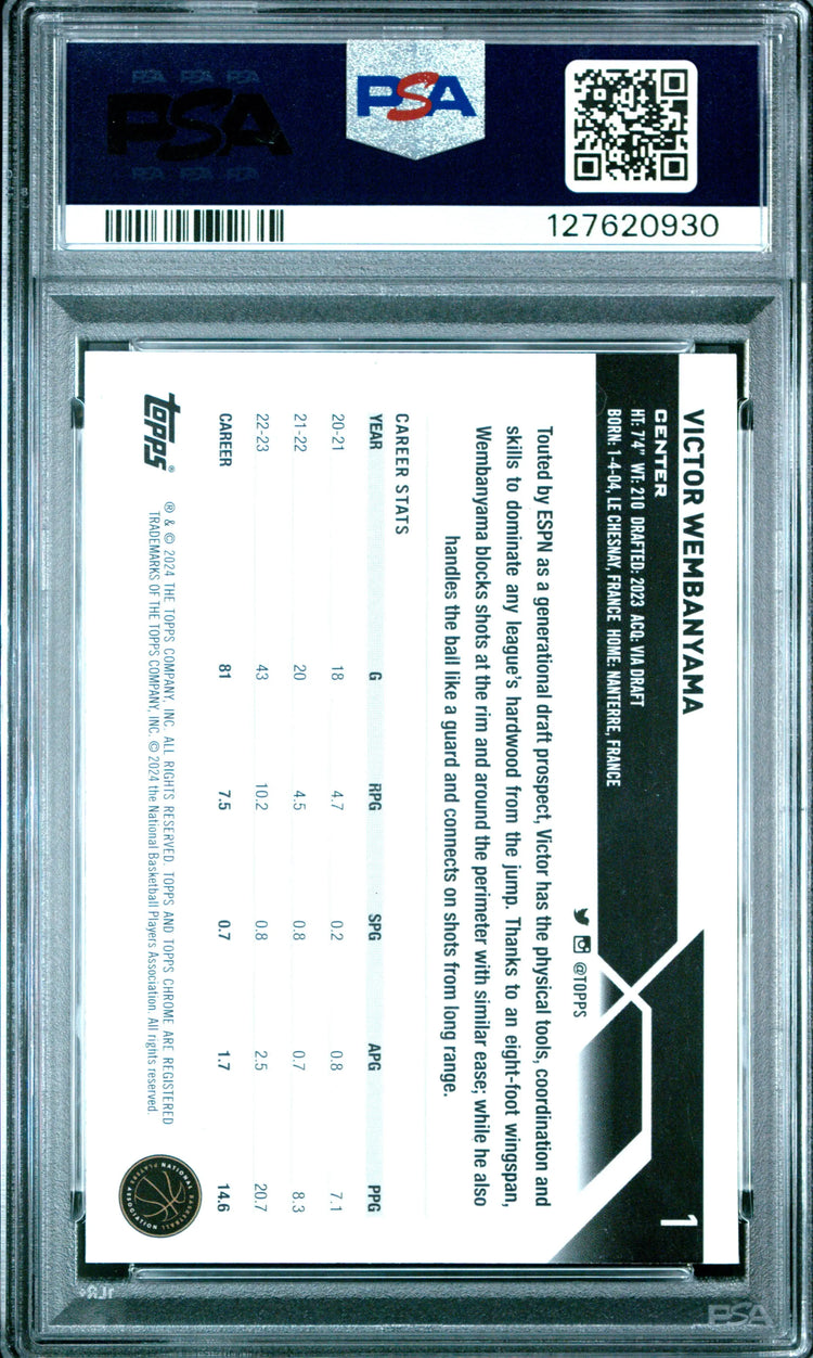 2023 Topps Chrome Victor Wembanyama RC Rookie Aqua Refractor /199 PSA 9 