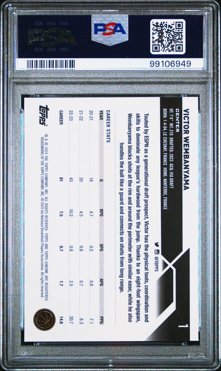 2023 Topps Chrome Victor Wembanyama RC Rookie #1 PSA 10 