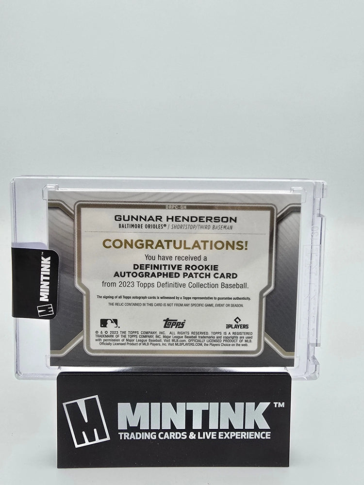 2023 Topps Definitive Baseball Gunnar Henderson RC Rookie Patch Autograph Gold Foil /50 