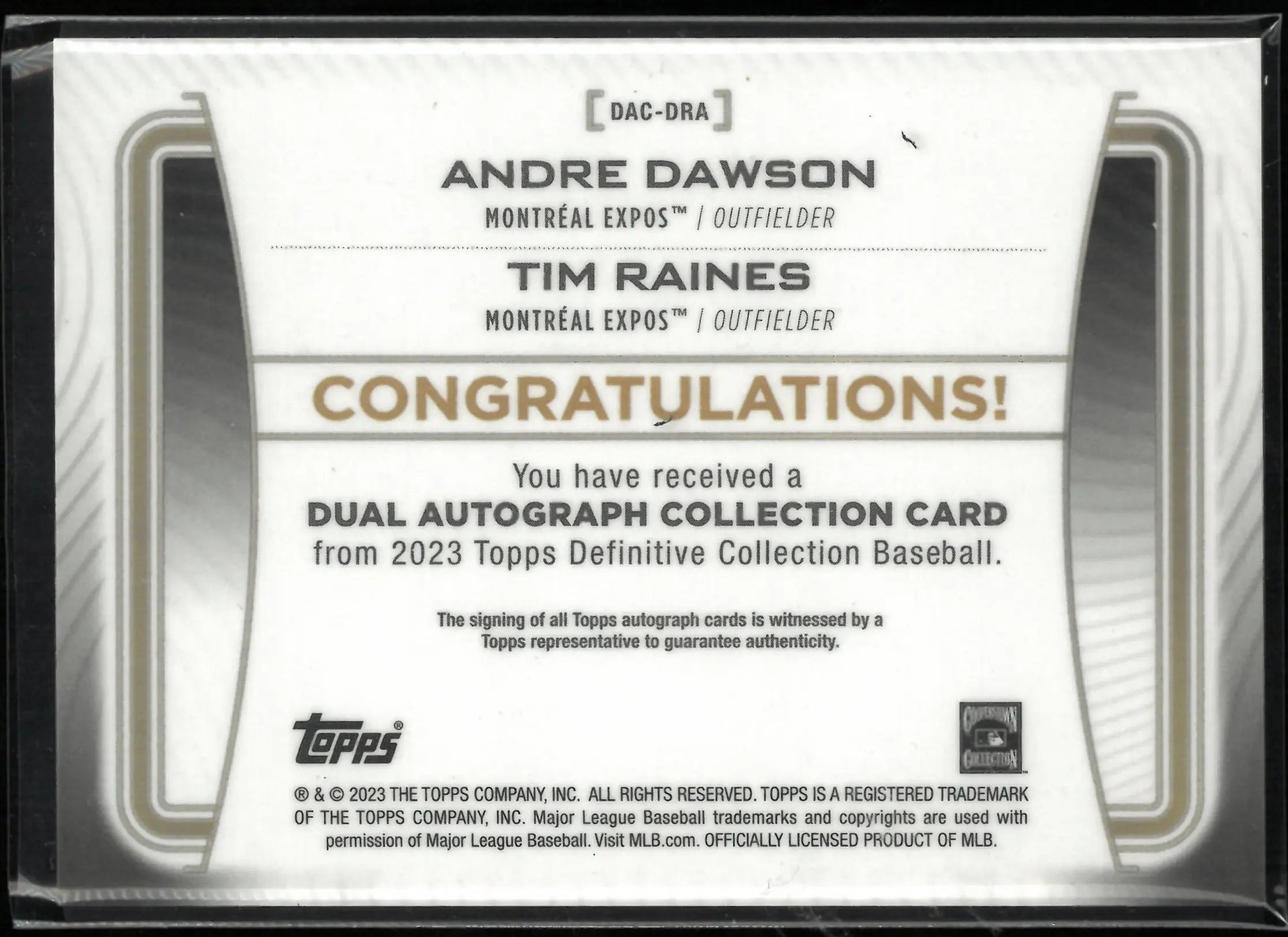 2023 Topps Definitive Collection Dual Autograph Andre Dawson/Time Raines Auto/35 