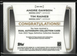 2023 Topps Definitive Collection Dual Autograph Andre Dawson/Time Raines Auto/35 