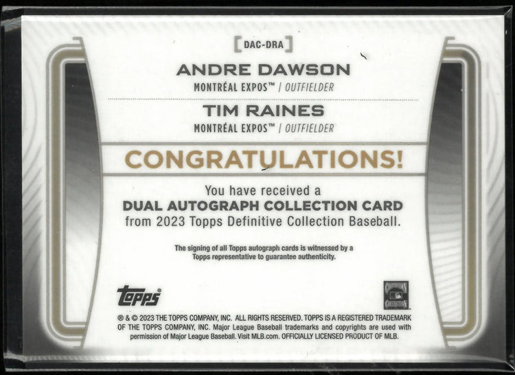 2023 Topps Definitive Collection Dual Autograph Andre Dawson/Time Raines Auto/35 