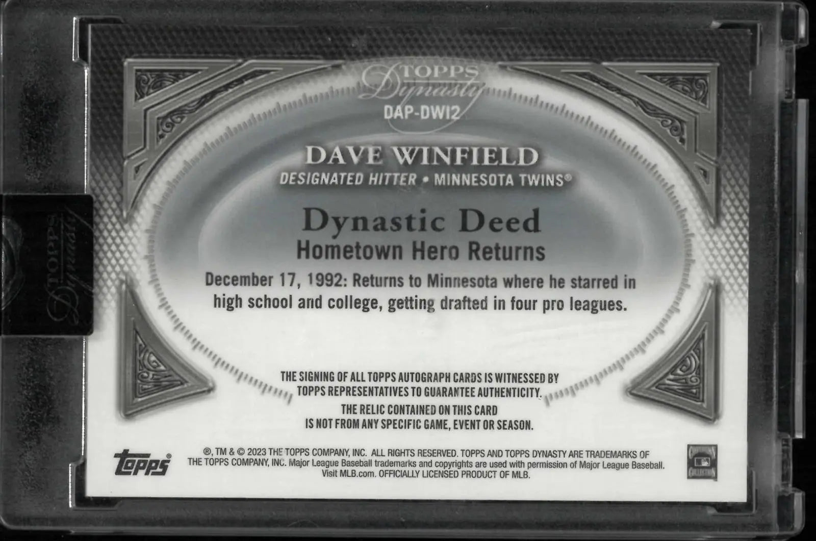 2023 Topps Dynasty Dynastic Deed Autograph Dave Winfield Auto Logo Patch 5/5 