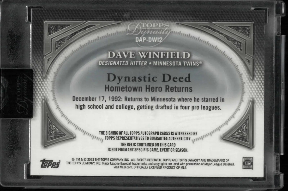 2023 Topps Dynasty Dynastic Deed Autograph Dave Winfield Auto Logo Patch 5/5 