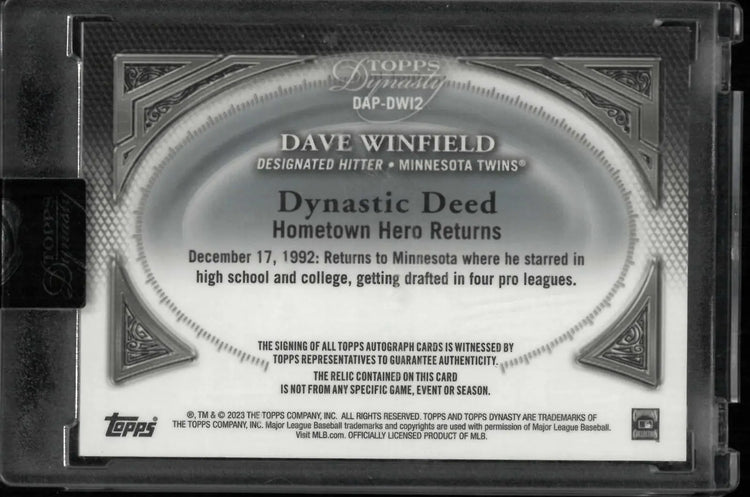 2023 Topps Dynasty Dynastic Deed Autograph Dave Winfield Auto Logo Patch 5/5 