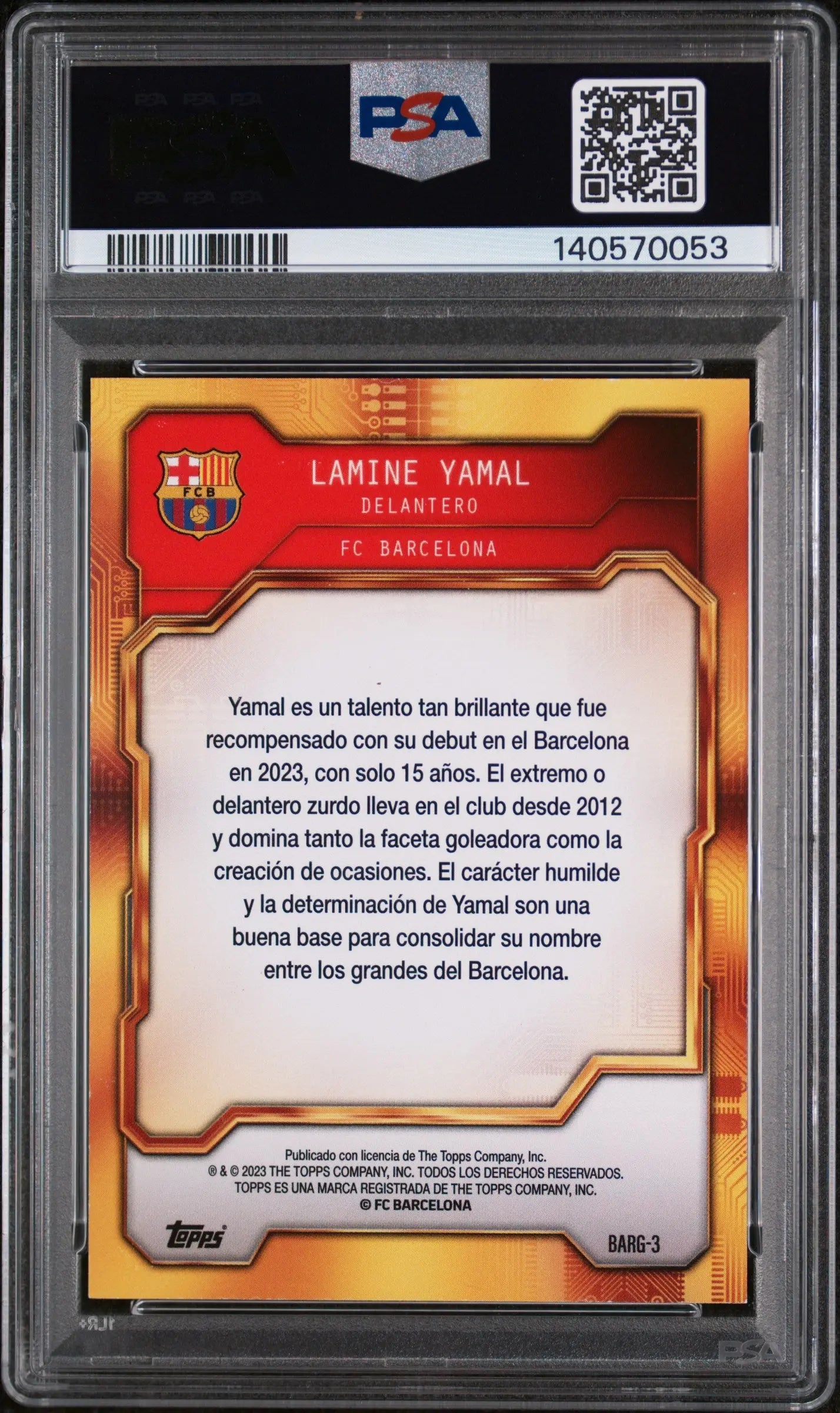 2023 Topps FC Barcelona Fan Set Golden Future Rookie Lamine Yamal RC PSA 9 