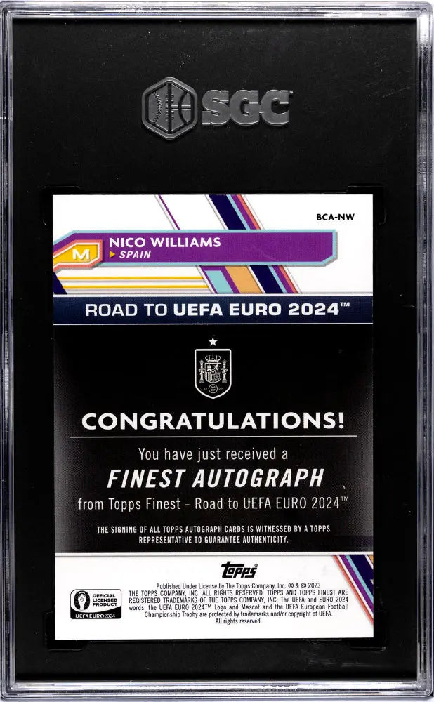 2023 Topps Finest Road To UEFA Euro '24 Nico Williams Auto Autograph SGC 10 
