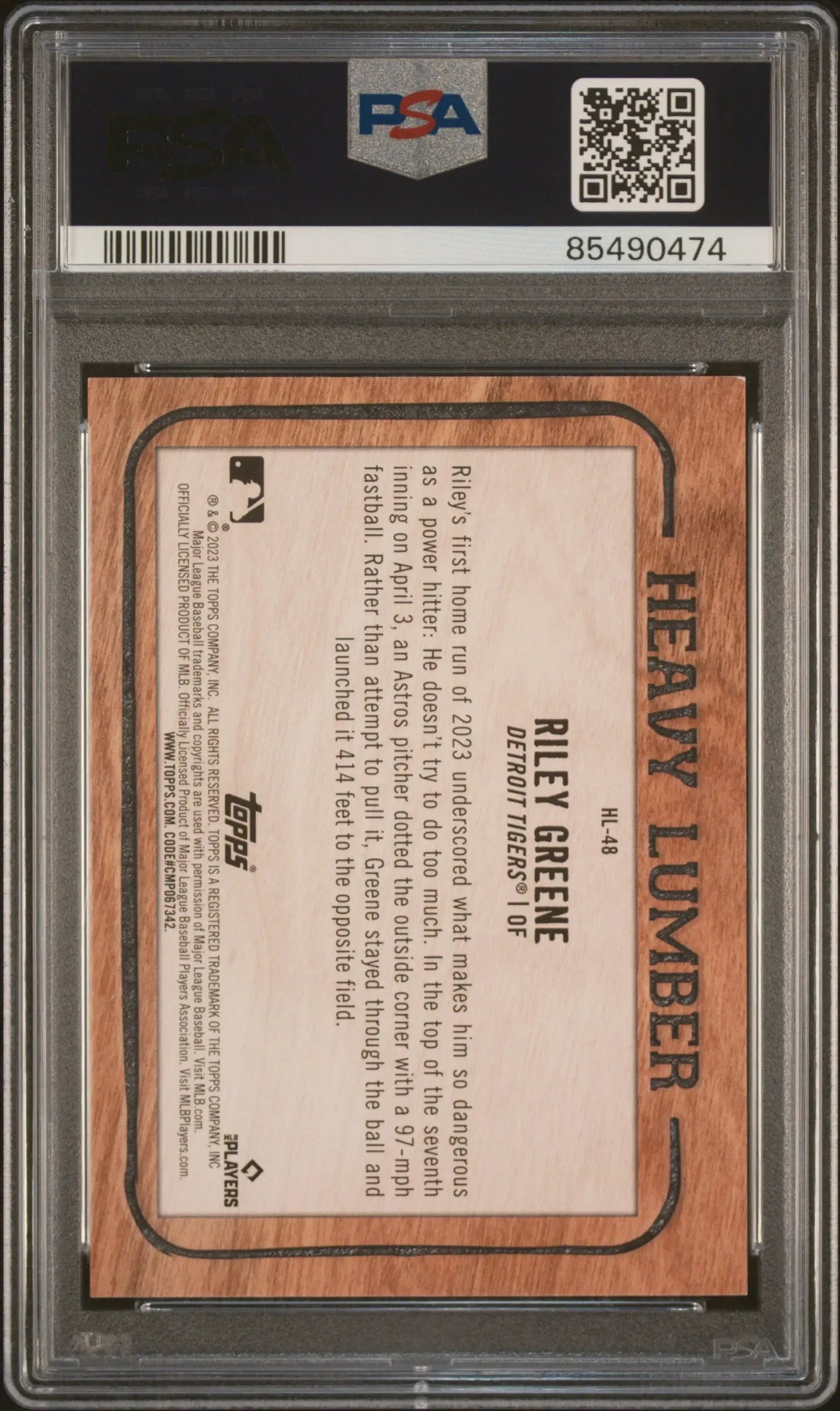 2023 Topps Heavy Lumber Riley Greene RC Rookie Update PSA 9 