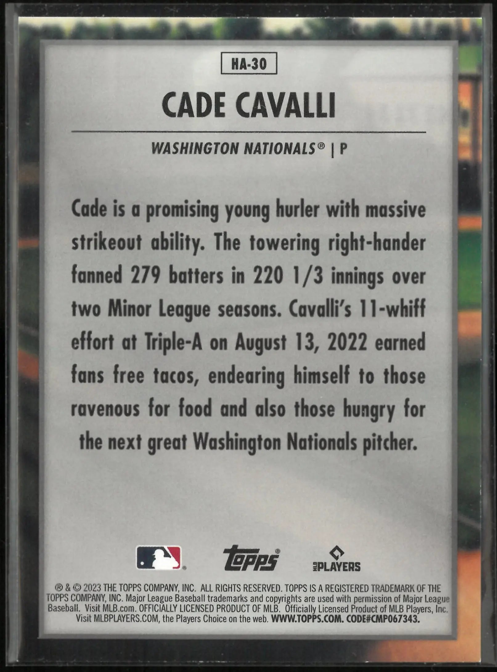 2023 Topps Home Field Advantage Rookie Cade Cavalli RC 
