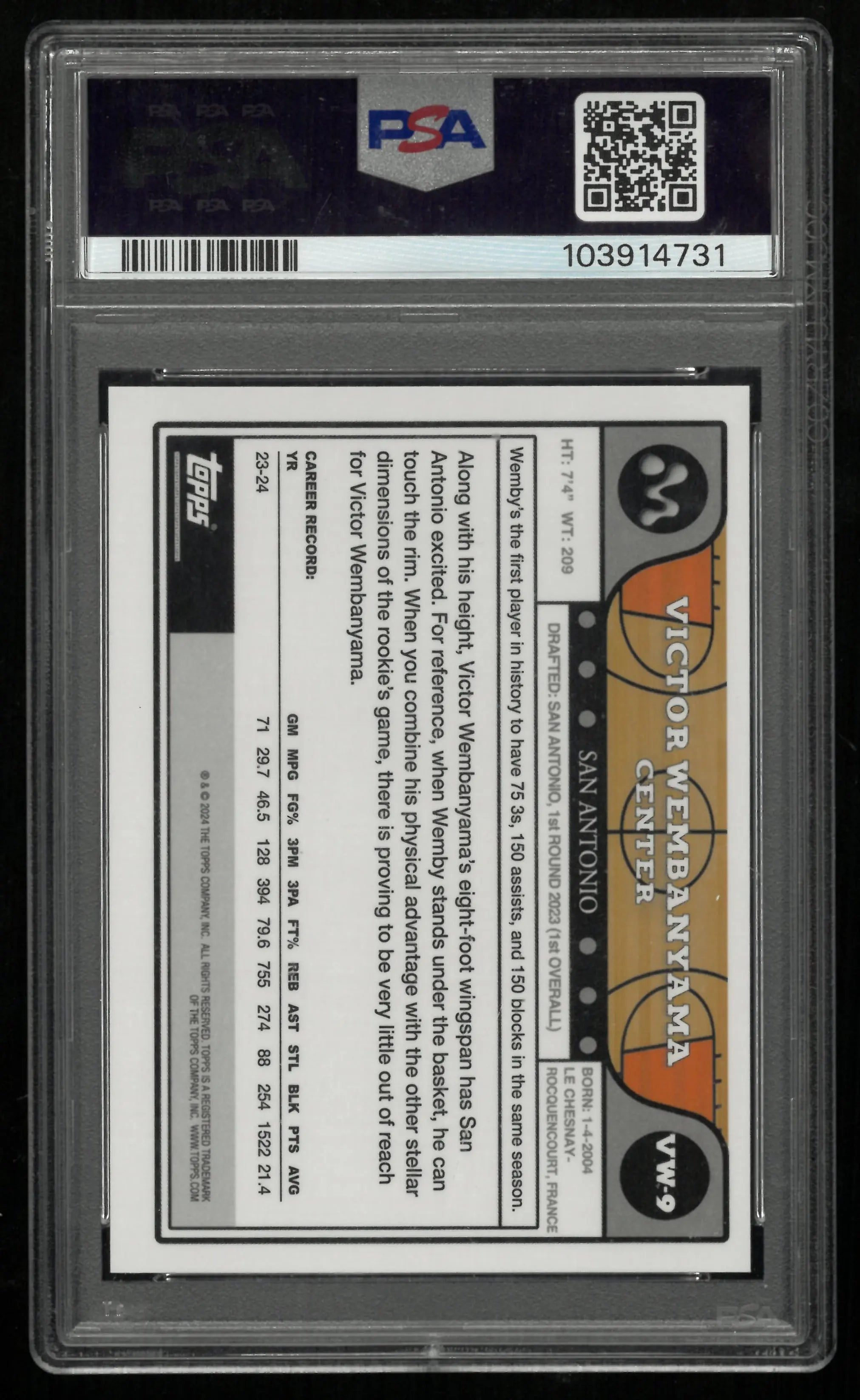 2023 Topps Mercury Victor Wembanyama Insert #VW9 /99 PSA 9 Rookie RC 