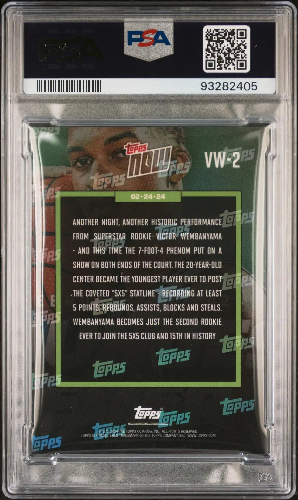 2023 Topps Now Rookie Victor Wembanyama RC PSA 10 