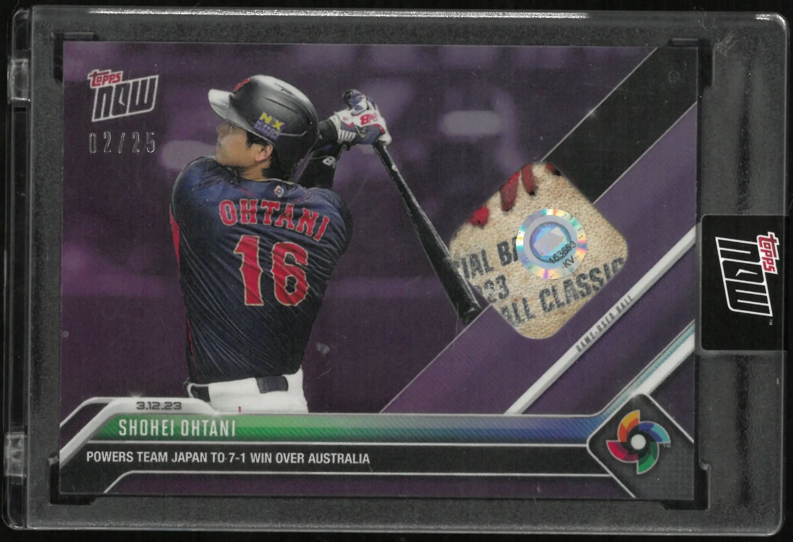 2023 Topps Now Shohei Ohtani Purple WBC Baseball Relic /25 