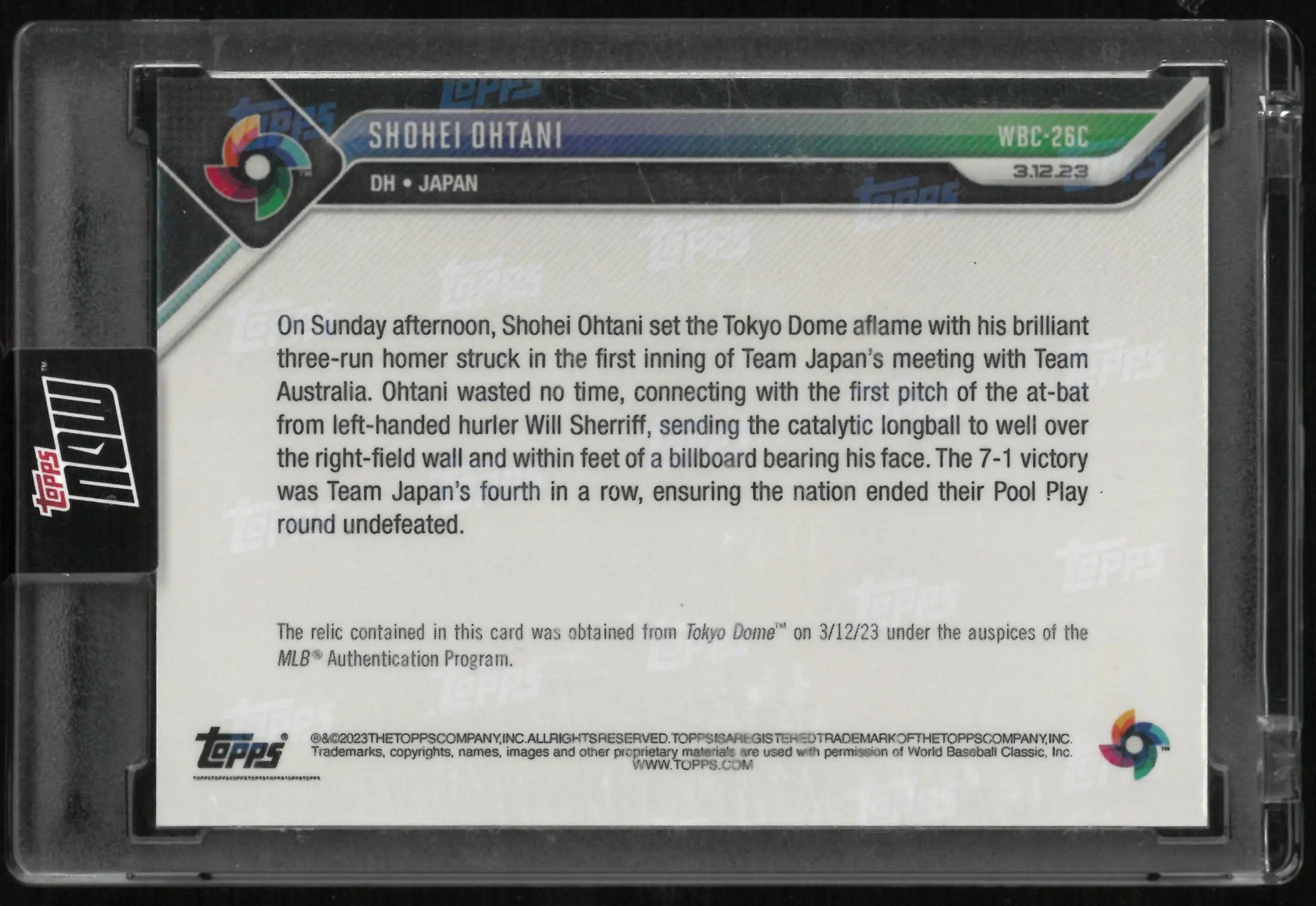 2023 Topps Now Shohei Ohtani Purple WBC Baseball Relic /25 