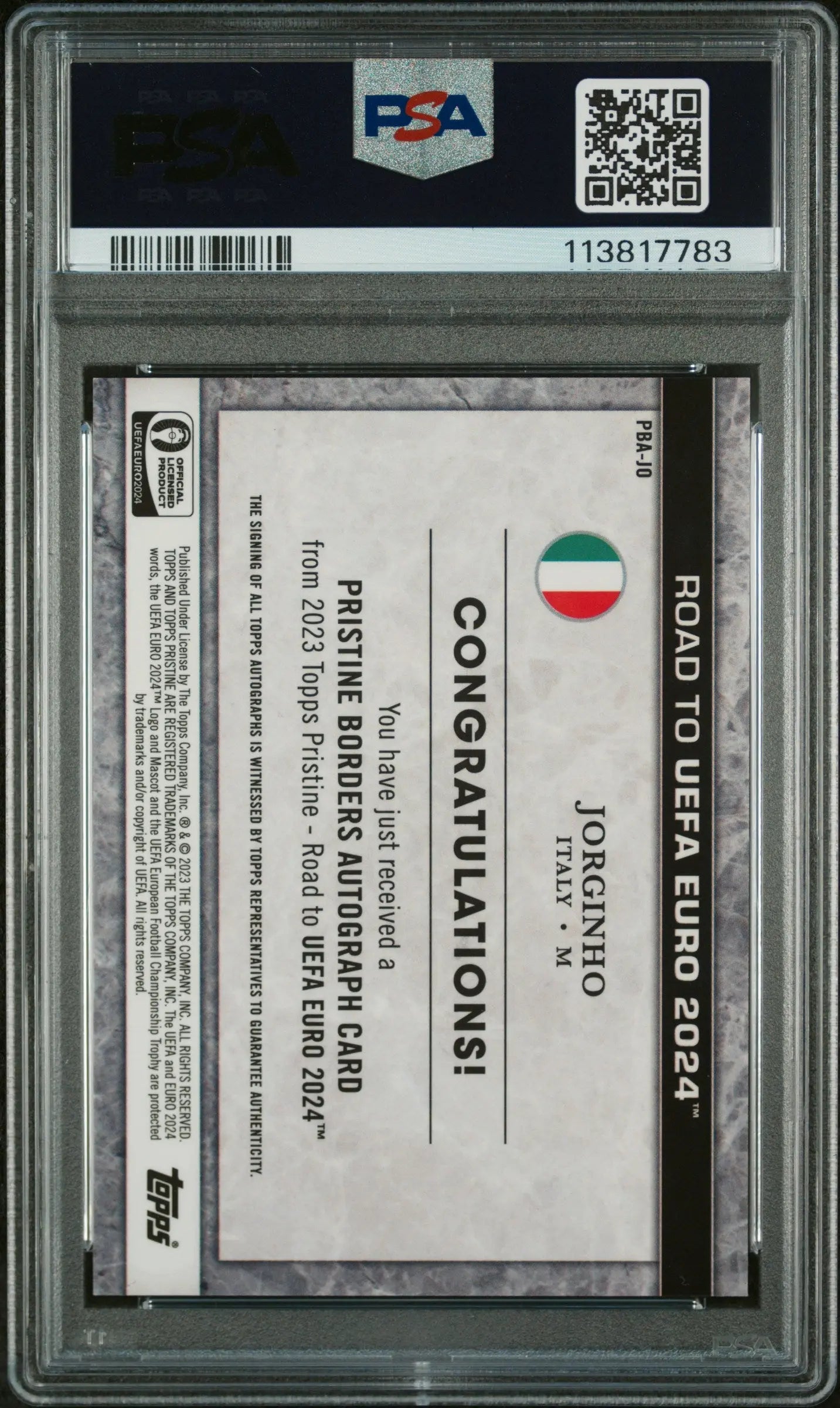 2023 Topps Pristine Road To UEFA Euro 2024 Borders Jorginho Gold Auto PSA 9 /50 