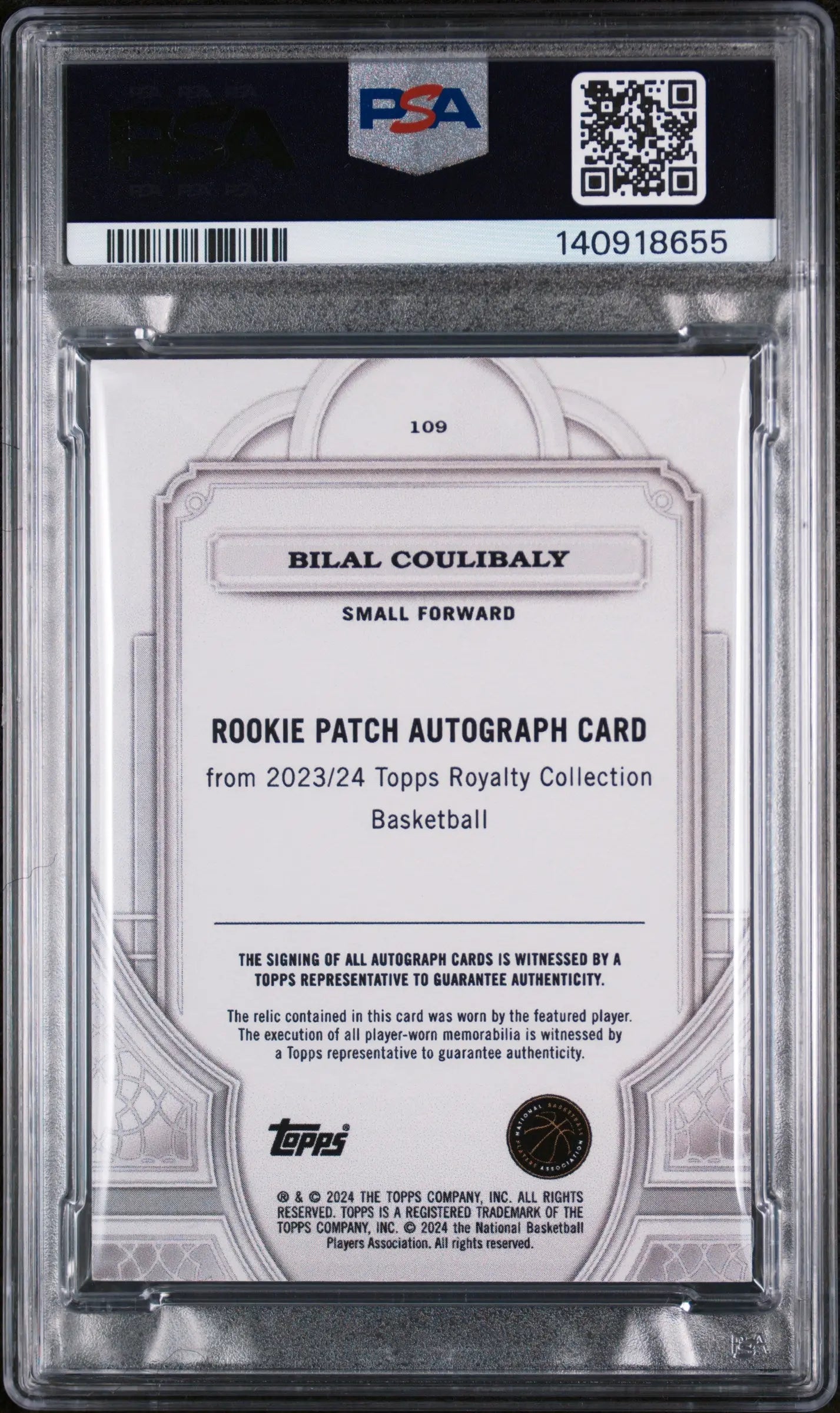 2023 Topps Royalty Bilal Coulibaly #109 Patch Autograph 75/99 PSA 9 
